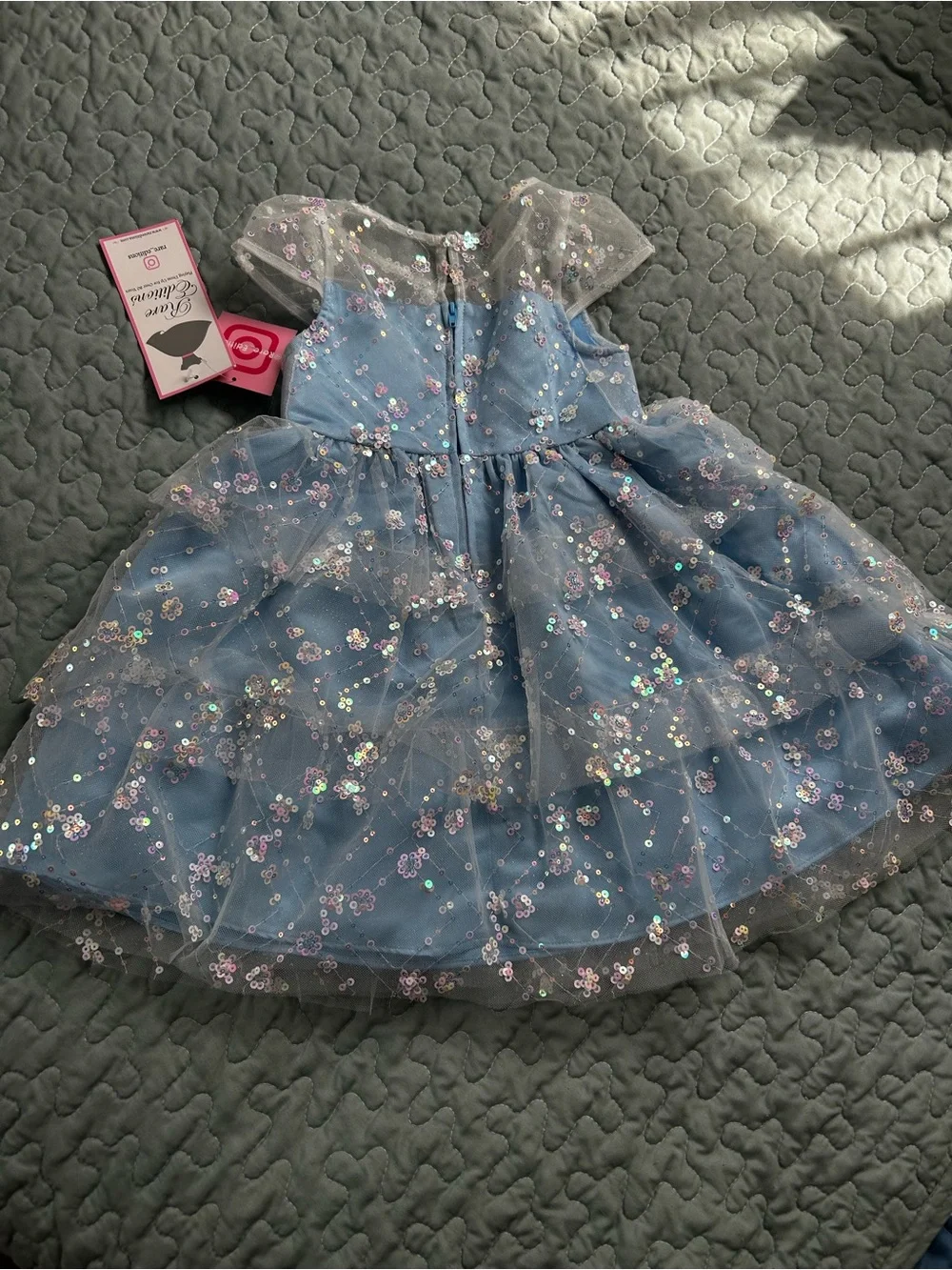 Rare Editions Blue Sequined Tulle Party Dress